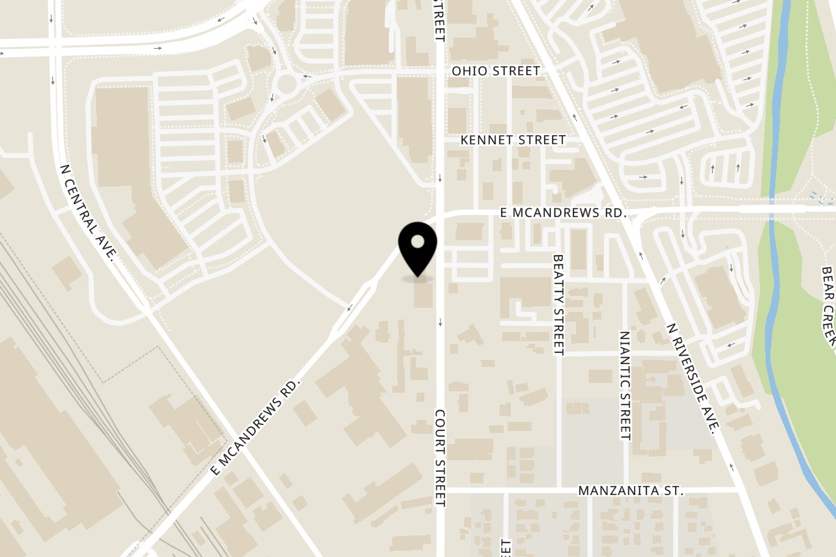 Map showing the location of Court Street Donuts & Grill on 1173 Court St in Medford